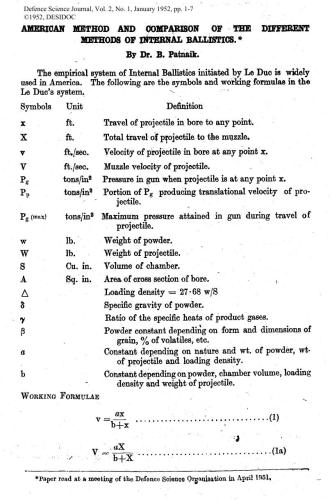 American method and comparison of the different methods of internal ballistics