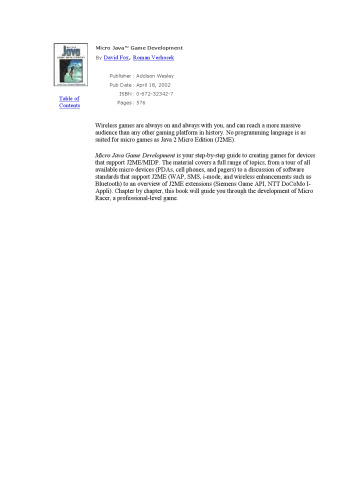 Micro Java(TM) Game Development