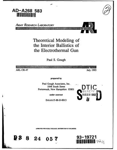 Theoretical modeling of the interior ballistics of the electrothermal gun