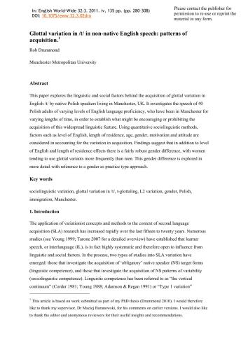 Glottal variation in non-native English speech: patterns of acquisition