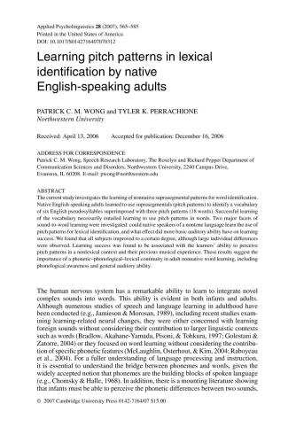 Learning pitch patterns in lexical identification by native English-speaking adults