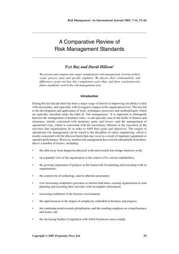 A Comparative Review of Risk Management Standards 2005
