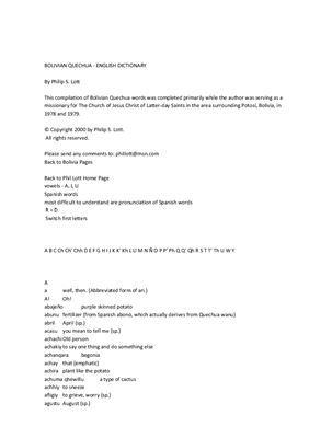 Bolivian Quechua-English Dictionary