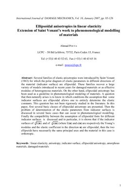 Ellipsoidal anisotropies in linear elasticity. Extension of Saint Venant’s work to phenomenological modelling of materials