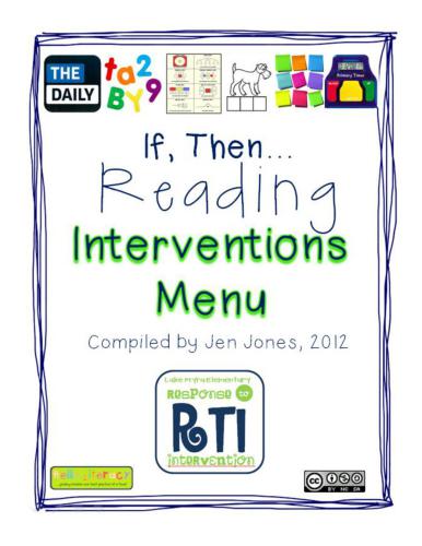 Response to Intervention If, Then: Reading Interventions Menu