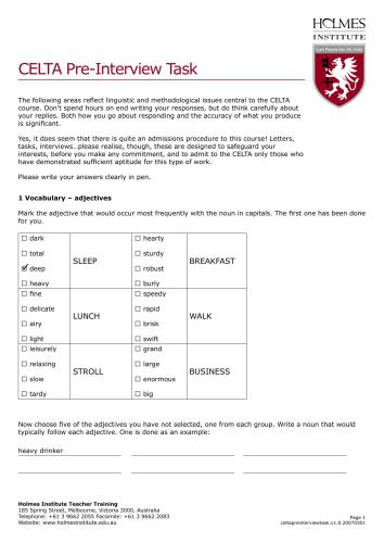 CELTA Pre-Interview Task