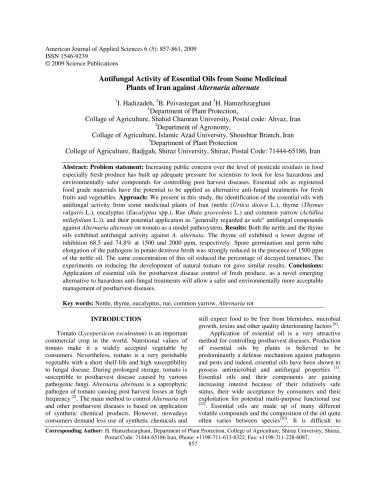 Antifungal activity of essential oils from some medicinal plants of Iran against Alternaria alternata