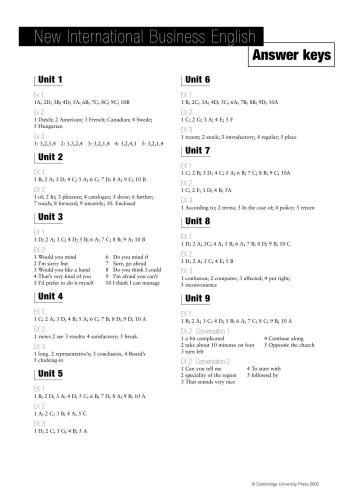 New International Business English Tests. Only answers