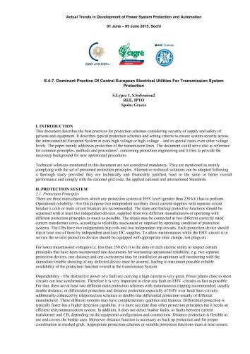 Dominant Practice Of Central European Electrical Utilities For Transmission System Protection