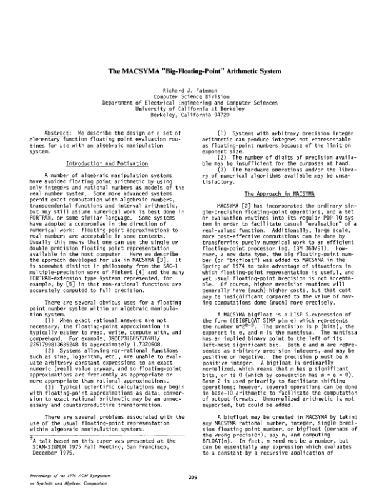 Multiprecision arithmetic in Macsyma