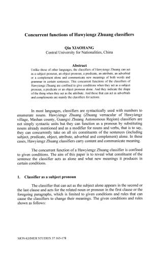 [Article] Concurrent Functions of Hawyiengz Zhuang Classifiers