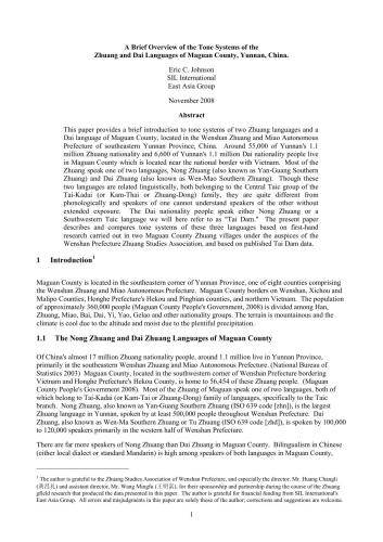 A Brief Overview of the Tone Systems of the Zhuang and Dai Languages of Maguan County, Yunnan, China