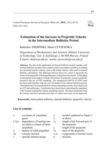 Estimation of the increase in projectile velocity in the intermediate ballistics period