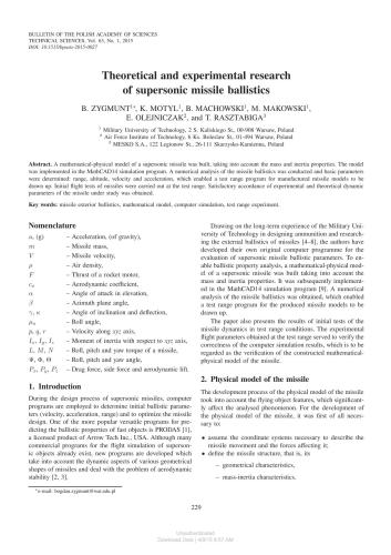 Theoretical and experimental research of supersonic missile ballistics