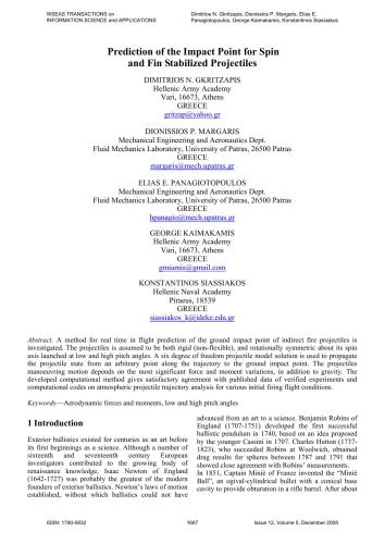 Prediction of the impact point for spin and fin stabilized projectiles