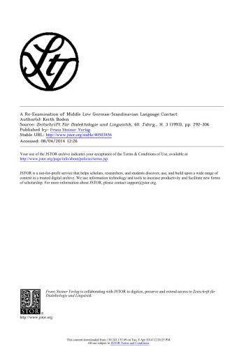 A Re-Examination of Middle Low German-Scandinavian Language Contact