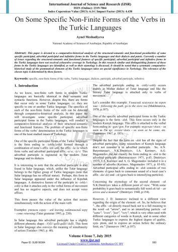 On Some Specific Non-Finite Forms of the Verbs in the Turkic Languages