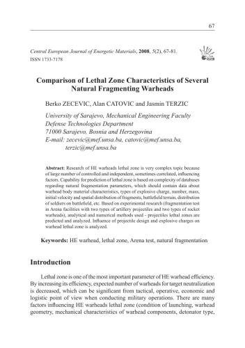 Comparison of lethal zone characteristics of several natural fragmenting warheads