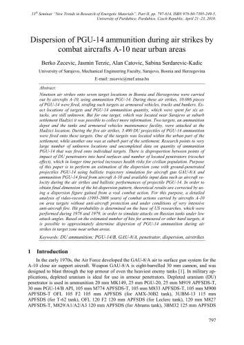 Dispersion of PGU-14 ammunition during air strikes by combat aircrafts A-10 near urban areas