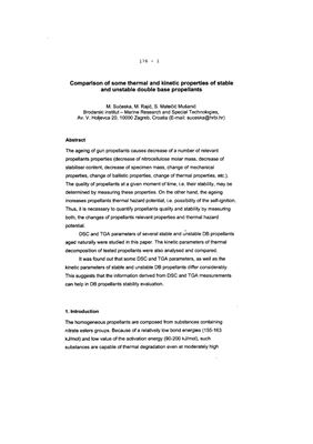 Comparison of some thermal and kinetic properties of stable and unstable double base propellants