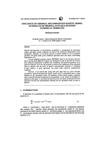 Influence of thermal decomposition kinetic model on results of propellants self-ignition numerical modeling