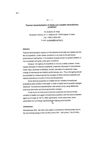 Thermal characterisation of stable and unstable nitrocellulose propellant