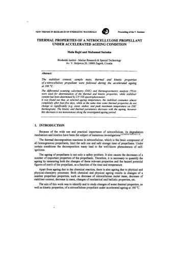 Thermal properties of a nitrocellulose propellant under accelerated ageing condition