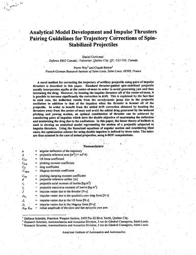 Analytical model development and impulse thrusters pairing guidelines for trajectory corrections of spin - stabilized projectiles
