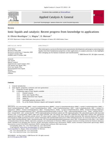 Ionic liquids and catalysis: Recent progress from knowledge to applications