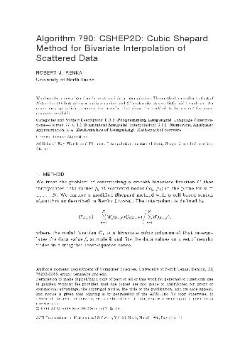 Algorithm 790. Cubic Shepard method for bivariate interpolation of scattered data