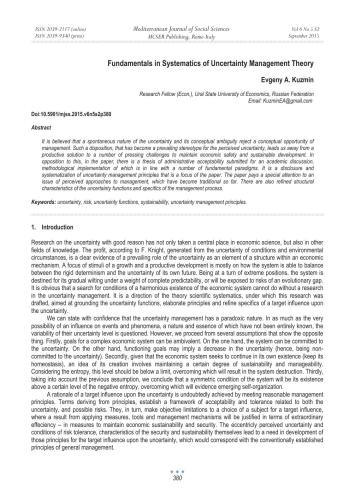 Fundamentals in Systematics of Uncertainty Management Theory