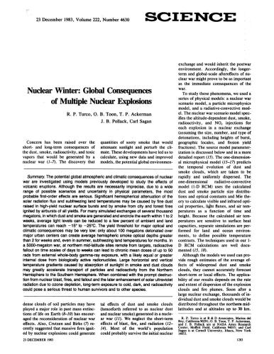 Nuclear winter: global consequences of multple nuclear explosions