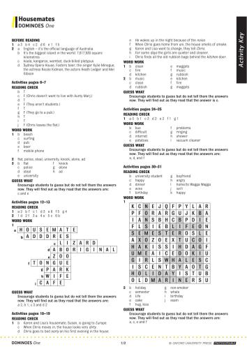 Housemates. Activity Key