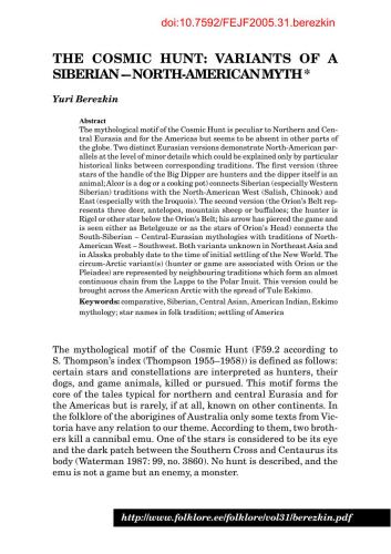 The cosmic hunt: variants of a Siberian - North-American myth