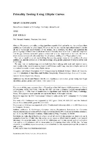 Testing primality using elliptic curves