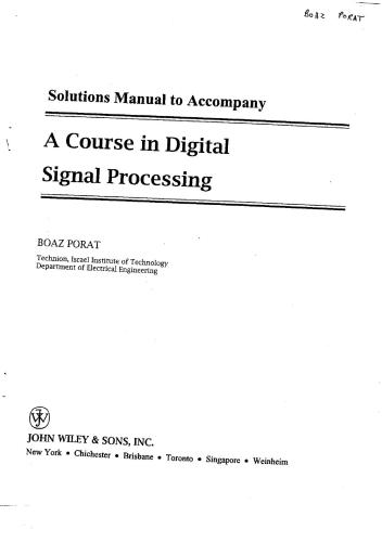 A Course in Digital Signal Processing. Solutions Manual