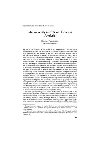 Intertextuality in Critical Discourse Analysis