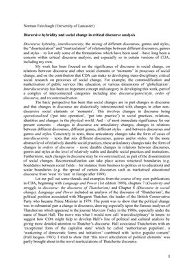 Discursive hybridity and social change in critical discourse analysis