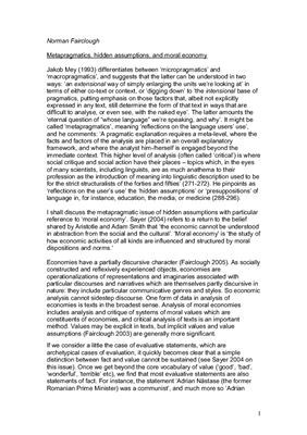 Metapragmatics, hidden assumptions, and moral economy