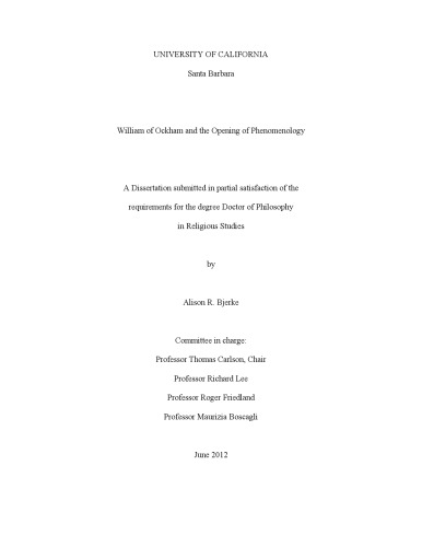 William of Ockham and the Opening of Phenomenology [PhD thesis]