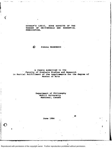 Ockham’s Logic, Some Aspects of the Theory of Universals and Essential Predication [PhD thesis]