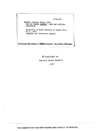 The Old French Auberon : Text and Critical Evaluation [PhD thesis]