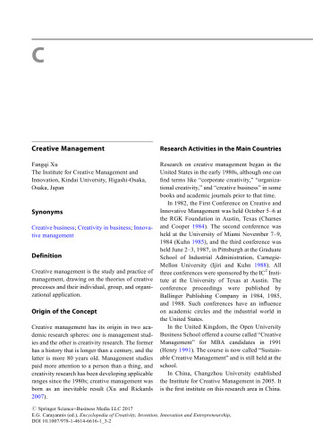 Encyclopedia of Creativity, Invention, Innovation and Entrepreneurship