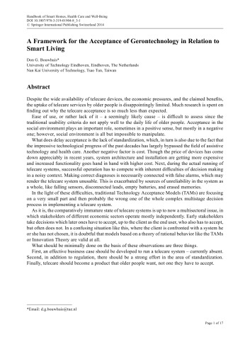 Handbook of Smart Homes, Health Care and Well-Being