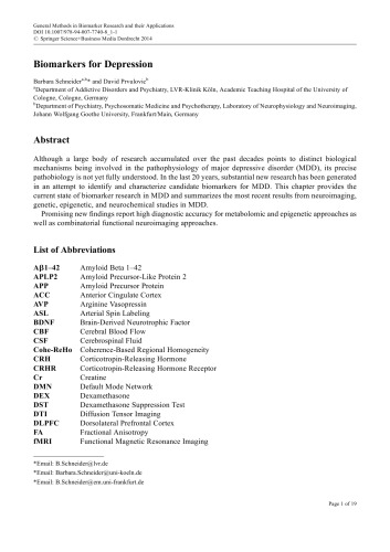 General Methods in Biomarker Research and their Applications