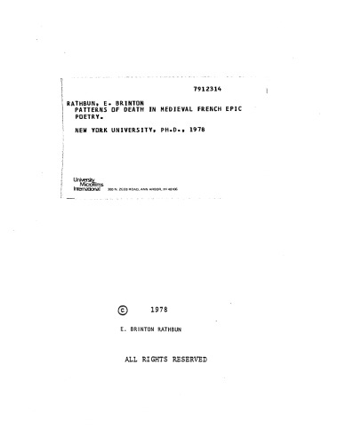 Patterns of Death in Medieval French Epic Poetry [thesis]