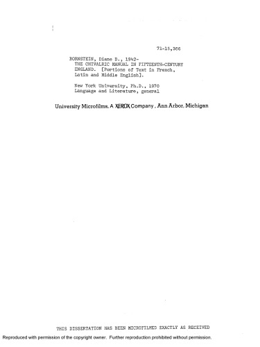 The Chivalric Manual in Fifteenth-Century England [thesis]