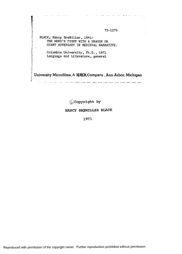 The hero’s fight with a dragon or giant adversary in medieval narrative [thesis]