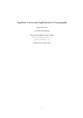 Algebraic Curves and Applications to Cryptography [Lecture notes]