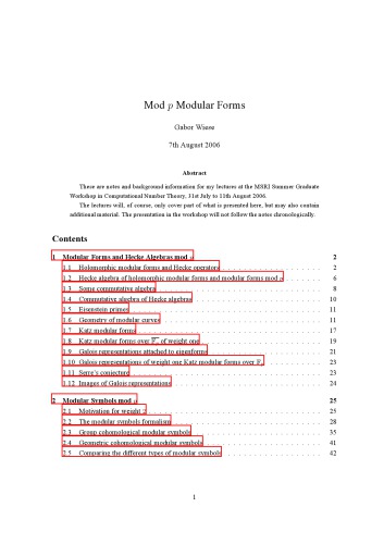 Mod p Modular Forms [Lecture notes]